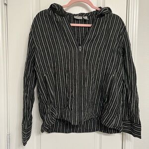 CHICOS striped Black and White Hoodie 100% linen